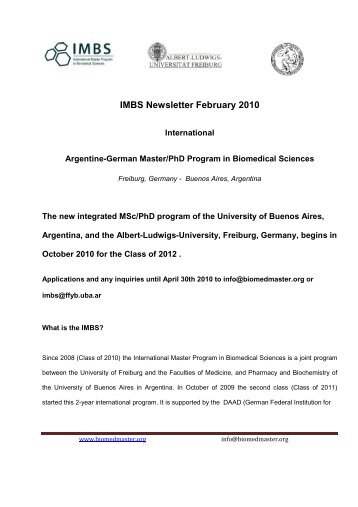 New International Master/PhD Program in Biomedical Sciences