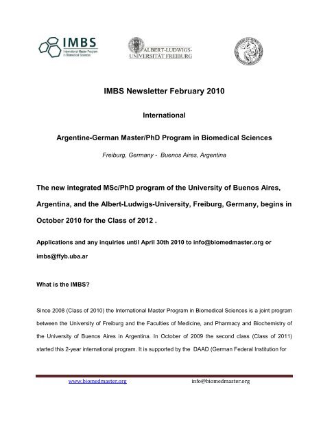 New International Master/PhD Program in Biomedical Sciences