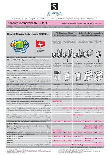 ESCOlino Konsumenten-Preisliste