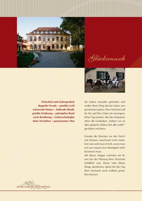 Hochzeitsmappe als PDF - Hotel Schloss Tangermünde