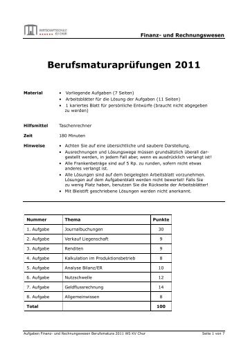 Berufsmaturaprüfungen 2011 - Wirtschaftsschule KV Chur