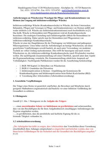 Anforderungen an Wäschereien Pflegeheime - Handelsagentur Ernst
