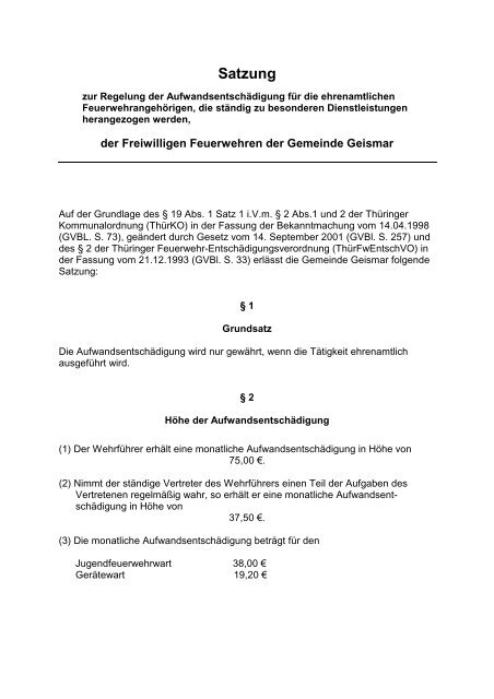 Satzung - Verwaltungsgemeinschaft Ershausen/Geismar