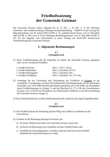 Friedhofssatzung - Verwaltungsgemeinschaft Ershausen/Geismar