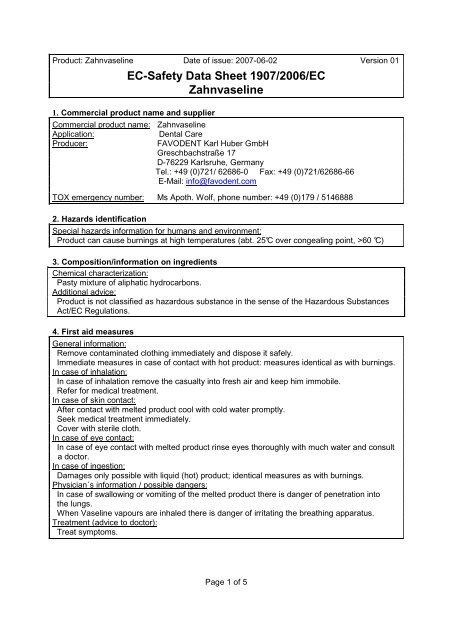 Safety Data Sheet_Vaseline_June 2007 - favodent