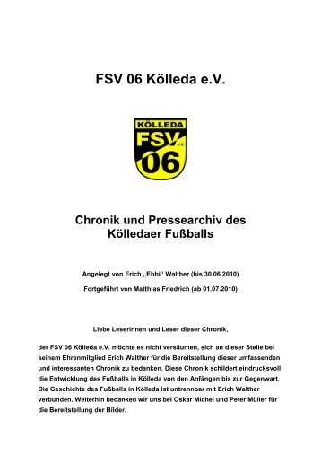 FSV 06 Kölleda eV Chronik und Pressearchiv des Kölledaer Fußballs