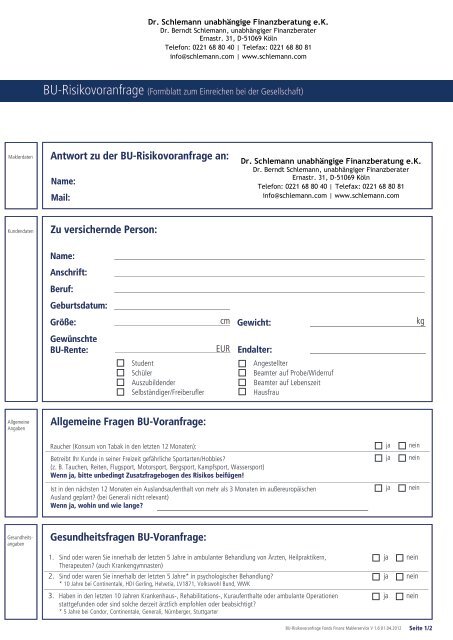 Bu Risikovoranfrage Dr Schlemann Unabhangige Finanzberatung