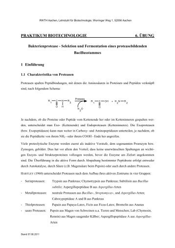 RWTH Aachen, Lehrstuhl für Biotechnologie, Worringer Weg 1