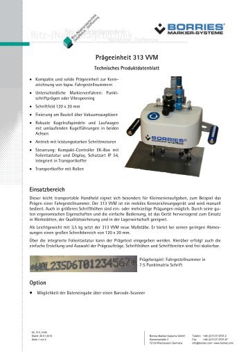 Prägeanlage 313 VVM - Borries Markier-Systeme GmbH