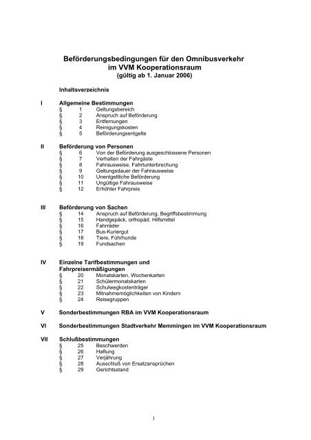 Beförderungsbedingungen für den Omnibusverkehr im VVM ...