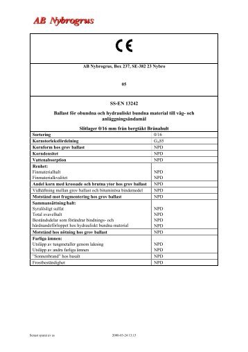 CE-Deklaration slitlager 0/16 Brånahult.pdf - AB Nybrogrus