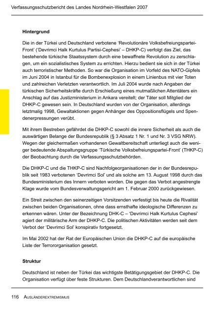 Bericht des Verfassungsschutzes über das Jahr 2007 - MIK NRW