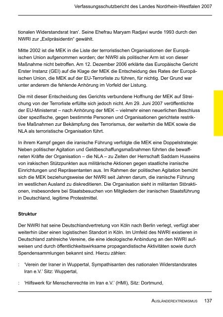 Bericht des Verfassungsschutzes über das Jahr 2007 - MIK NRW