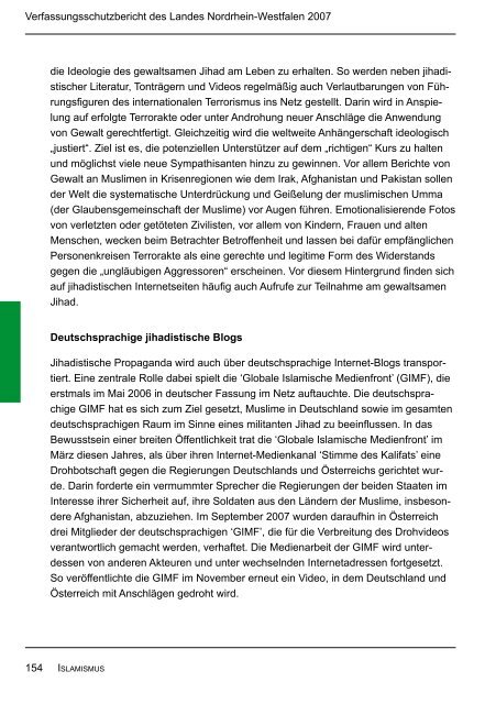 Bericht des Verfassungsschutzes über das Jahr 2007 - MIK NRW