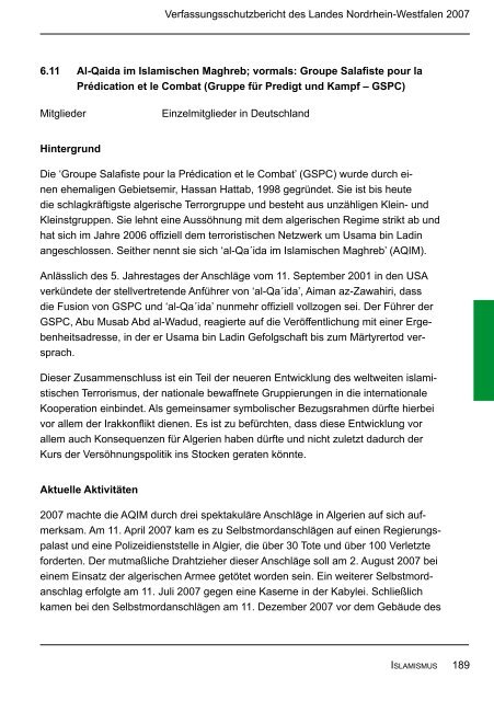 Bericht des Verfassungsschutzes über das Jahr 2007 - MIK NRW