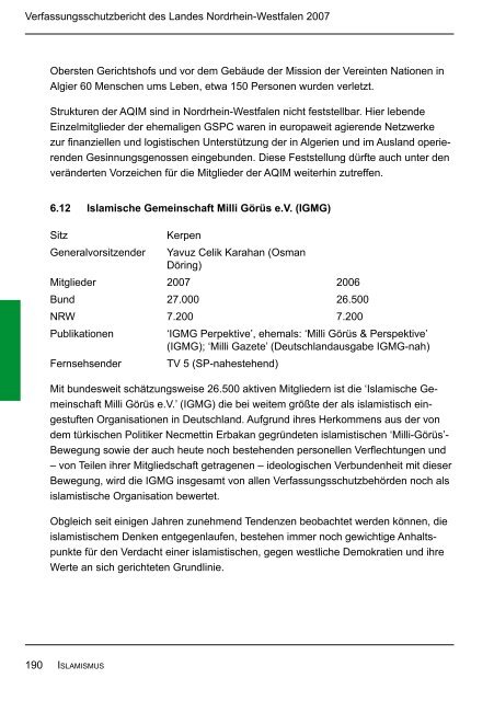 Bericht des Verfassungsschutzes über das Jahr 2007 - MIK NRW