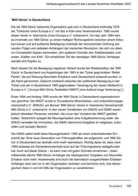 Bericht des Verfassungsschutzes über das Jahr 2007 - MIK NRW