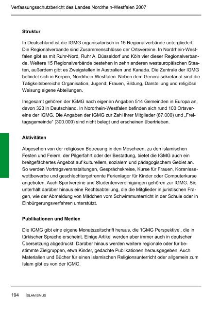 Bericht des Verfassungsschutzes über das Jahr 2007 - MIK NRW