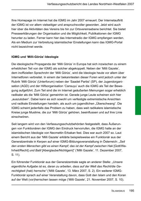 Bericht des Verfassungsschutzes über das Jahr 2007 - MIK NRW