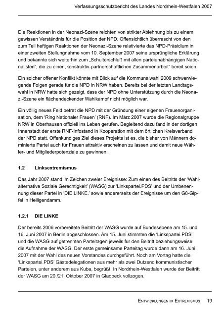 Bericht des Verfassungsschutzes über das Jahr 2007 - MIK NRW