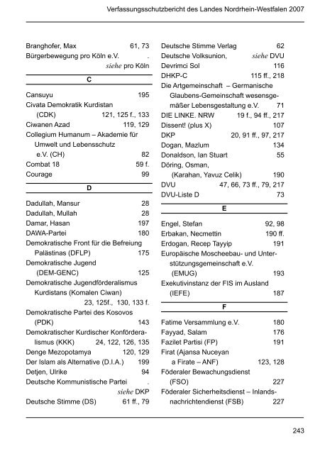 Bericht des Verfassungsschutzes über das Jahr 2007 - MIK NRW