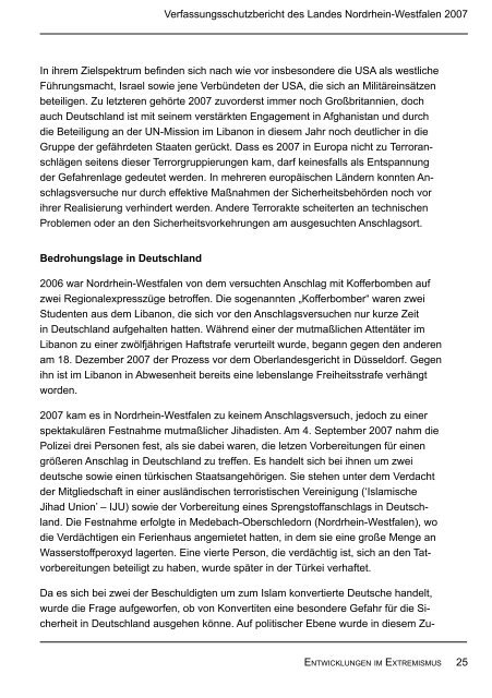 Bericht des Verfassungsschutzes über das Jahr 2007 - MIK NRW