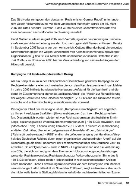 Bericht des Verfassungsschutzes über das Jahr 2007 - MIK NRW