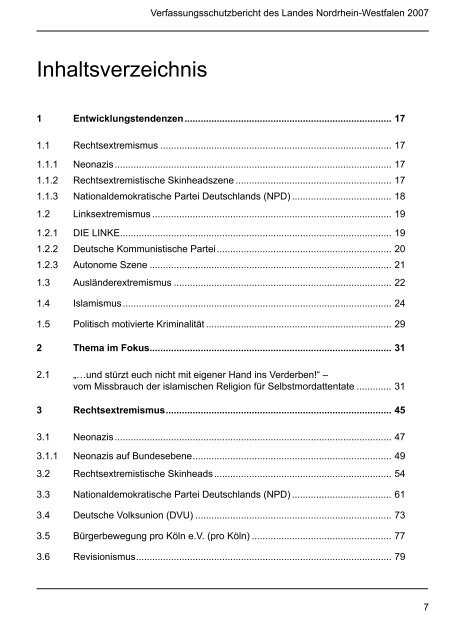 Bericht des Verfassungsschutzes über das Jahr 2007 - MIK NRW