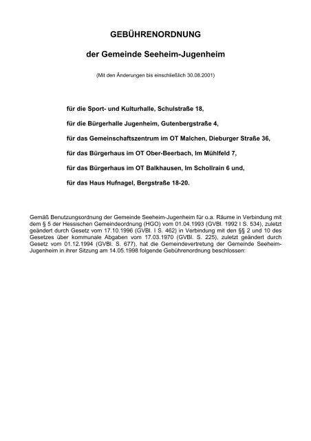 Gebuhrenordnung Der Gemeinde Seeheim Jugenheim