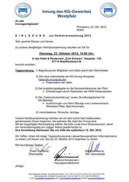Innung Des Kfz Kfz Innung Westpfalz