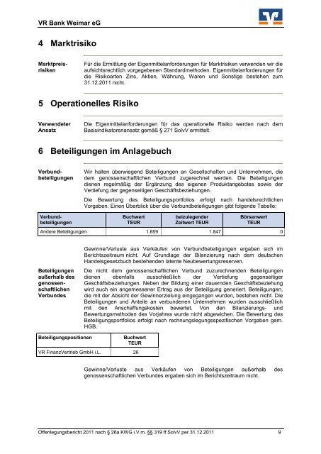 6 Beteiligungen im Anlagebuch - VR Bank Weimar eG