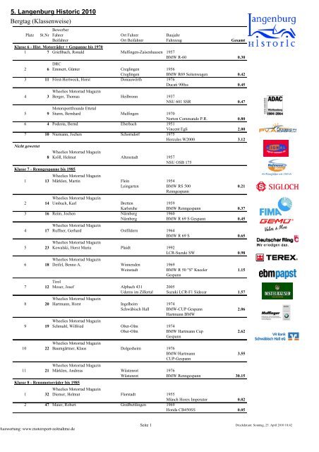 5. Langenburg Historic 2010 Bergtag (Klassenweise)