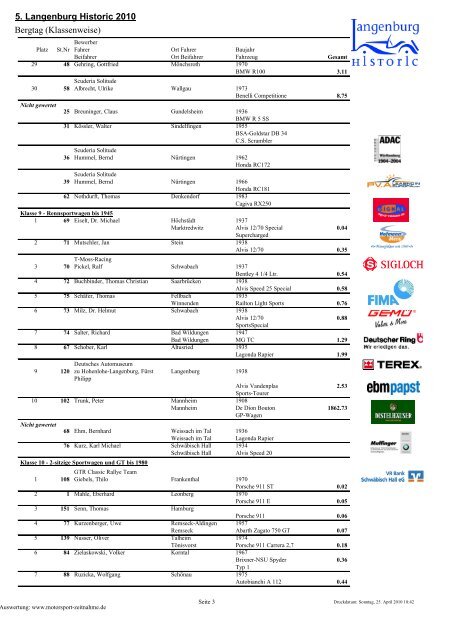 5. Langenburg Historic 2010 Bergtag (Klassenweise)