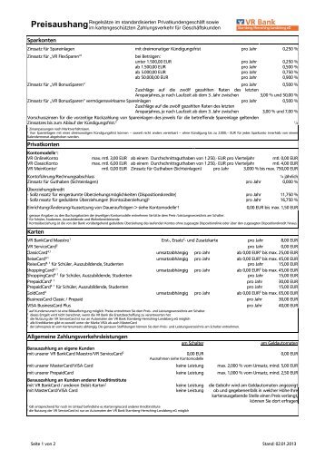 Preisaushang - VR Bank Starnberg-Herrsching-Landsberg eG