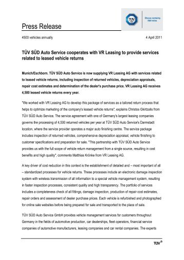 TÜV SÜD Auto Service cooperates with VR Leasing ... - TÜV SÜD UK