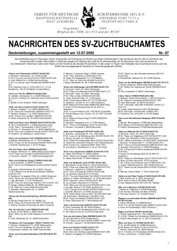 NACHRICHTEN DES SV-ZUCHTBUCHAMTES