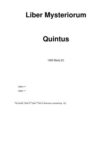 Liber Mysteriorum Quintus - Mystery of Mystery