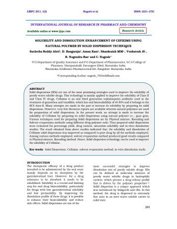 Solubility and dissolution enhancement of cefixime using - ijrpc