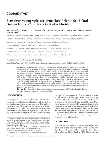 Biowaiver monographs for immediate release solid oral dosage - FIP