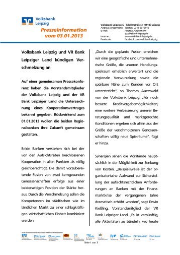 Presseinformation vom 03.01.2013 - Volksbank Leipzig eG