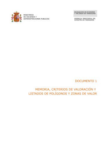 Memoria, criterios de valoración y listados de polígonos