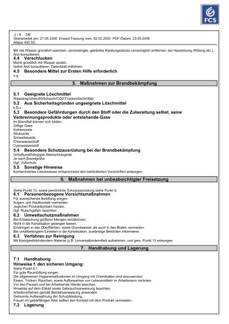 Sicherheitsdatenblatt gemäß EG-Richtlinie 91/155/EWG Afalon 450 ...