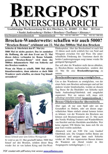 Brocken-Benno Erklimmt Am 22. Mai Das 5000ste - Bergpost ...