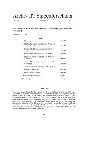 "Prachtgestalt" in Bismarcks Ahnentafel - GeneTalogie Arndt Richter