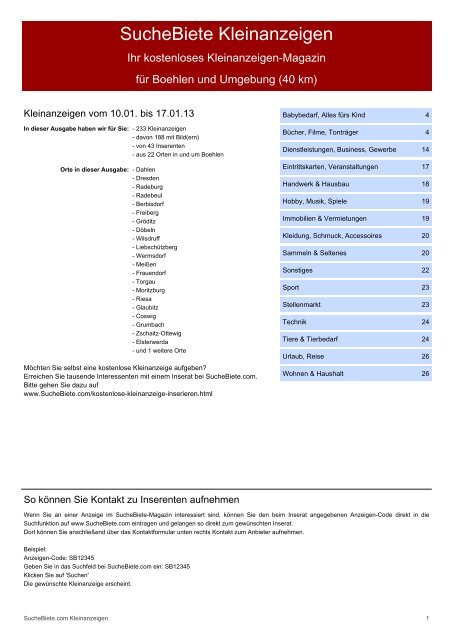 SucheBiete Kleinanzeigen-Magazin Böhlen - Kostenlose ...