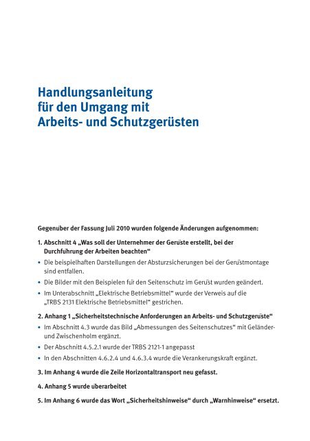 Handlungsanleitung für den Umgang mit Arbeits- und Schutzgerüsten