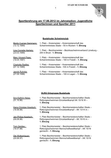 Liste der jugendlichen Sportlerinnen und Sportler ... - Stadt Buxtehude