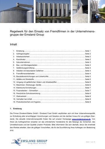 Regelwerk für Fremdfirmen - Emsland-Stärke GmbH