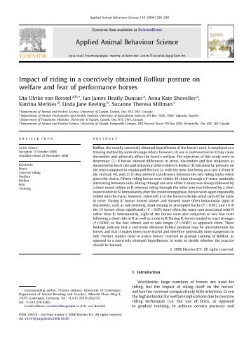 Impact of riding in a coercively obtained Rollkur - International ...