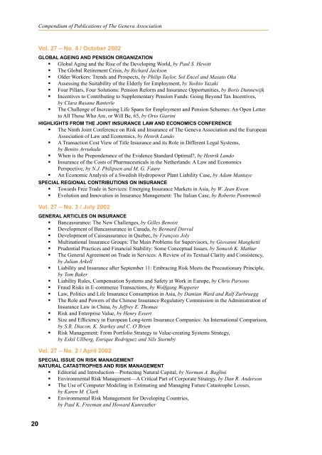 Compendium of Publications - The Geneva Association